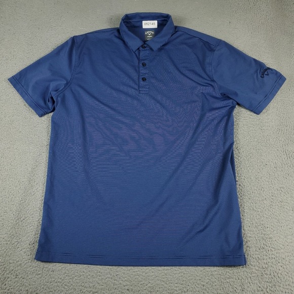 Callaway Polo Shirt Mens Large Blue Striped Opti Dri Fit Golf Short Sleeve - Picture 2 of 7